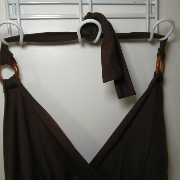 Vtg Allison Brittney Brown Maxi Dress Halter Ring Sleeveless Empire Waist Size M - Picture 2 of 8